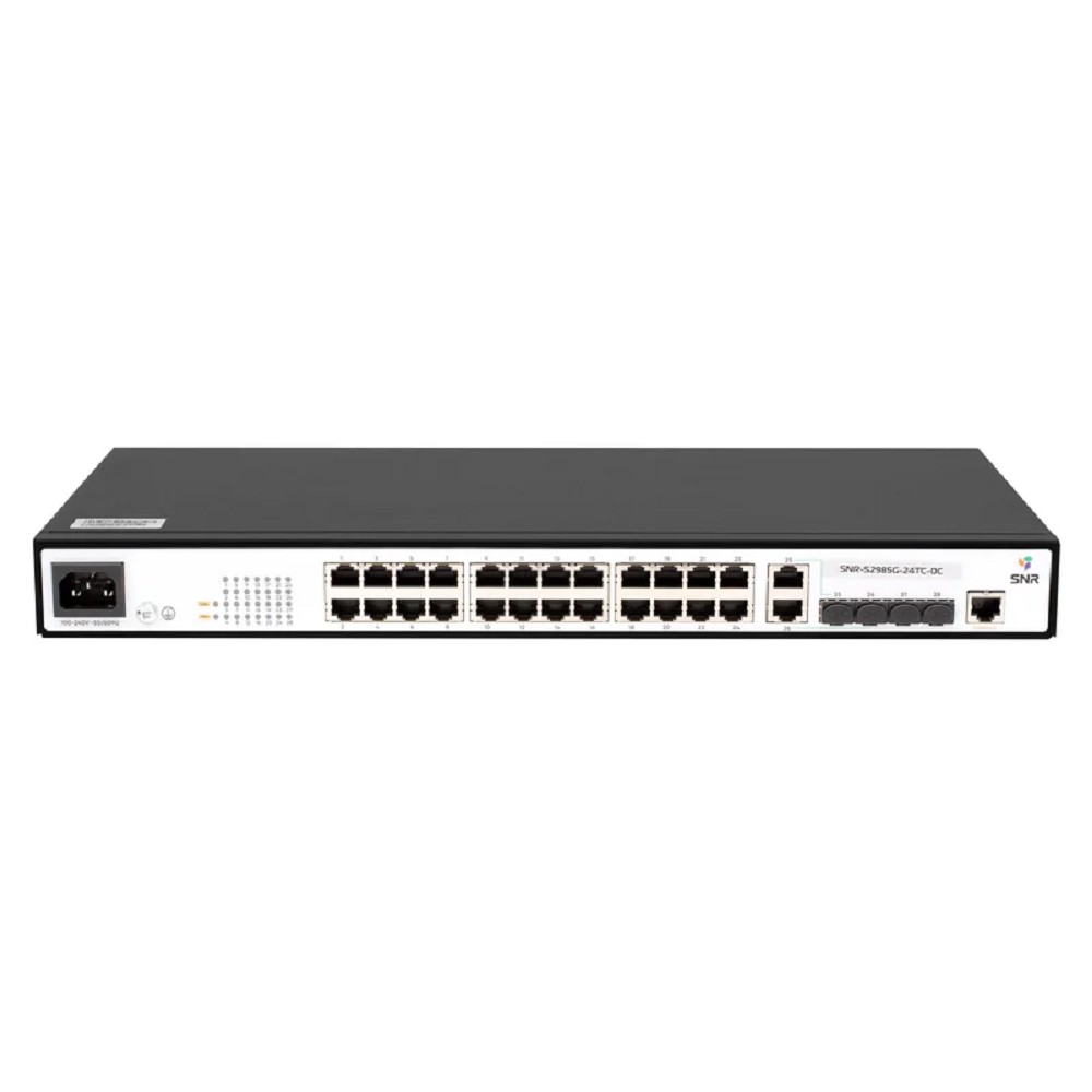 SNR SNR-S2985G-24TC-DC Управляемый гигабитный коммутатор уровня 2, 24 порта 10/100/1000Base-T, 2 порта Combo 10/100/1000Base-T|100/1000Base-X SFP, 2 порта 100/1000Base-X (SFP), встроенный БП 18-60V DC