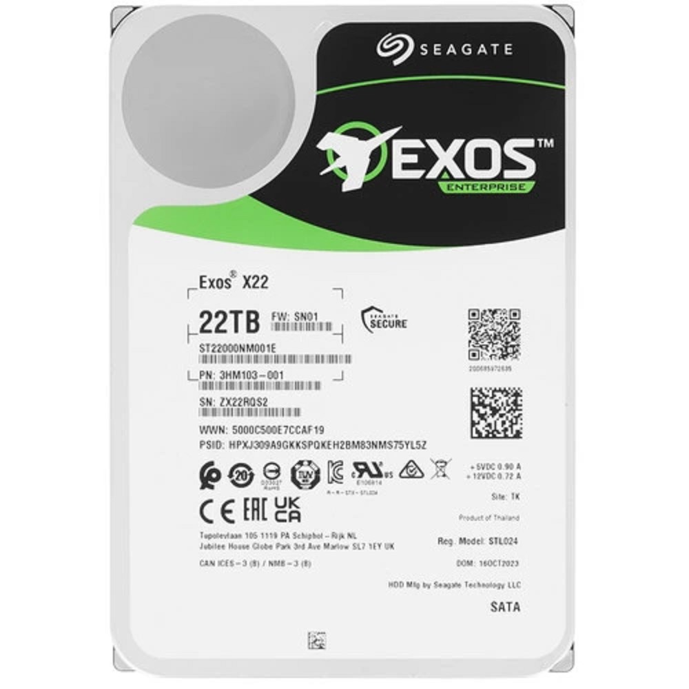22TB Seagate Exos X22 (ST22000NM001E) {SATA 6Gb/s, 7200 rpm, 512mb buffer, 3.5"}