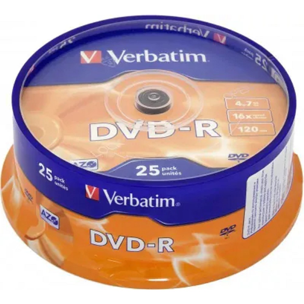 Verbatim Диски DVD-R 4.7Gb 16-х, 25шт, Cake Box (43522)