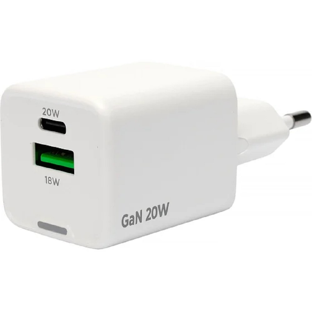 Cablexpert зарядное устройство 20Вт GaN, 3А, QC4.0/PD, 1xUSB, 1xType-C, белый, пакет (MP3A-PC-61)