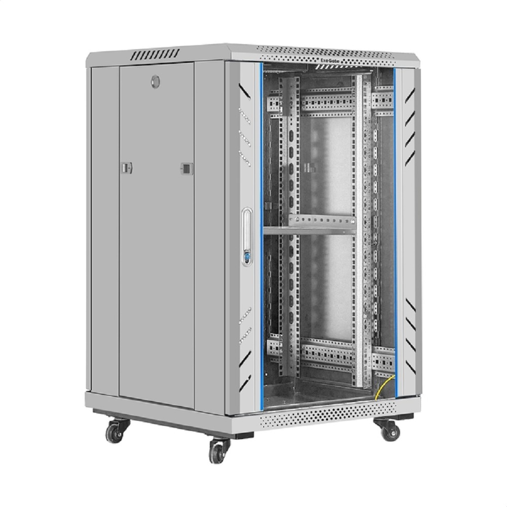 Exegate EX300401RUS Шкаф телекоммуникационный 19" напольный 18U ExeGate EC-FS-18U.600.600.G.GREY (19”, 18U, 600x600x987mm (ШхГхВ), передняя дверь закаленное стекло, задняя перфорированная дверь, съемн