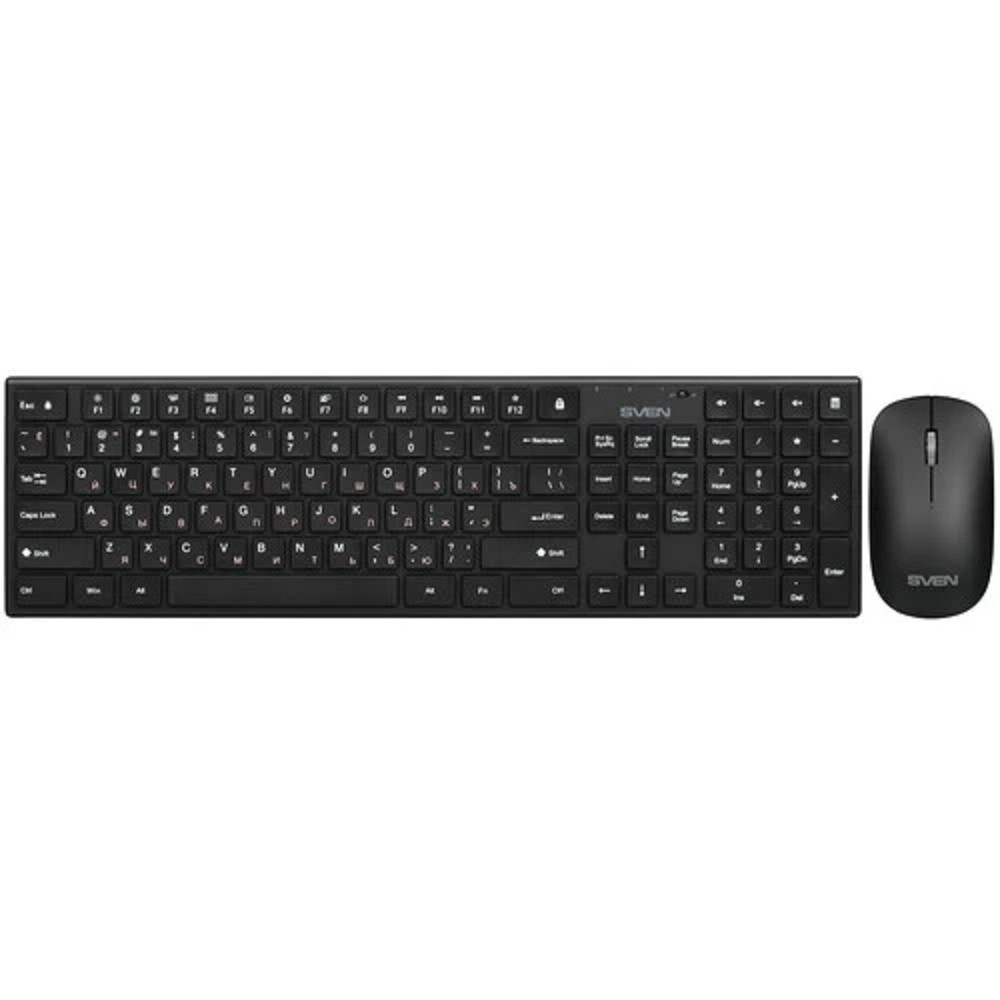 Повреждение упаковки Клавиатура и мышь Wireless Sven KB-C2550W чёрные, тип клавиш ножничный (109 кл.,12Fn, 1000DPI, 2+1 кл.)