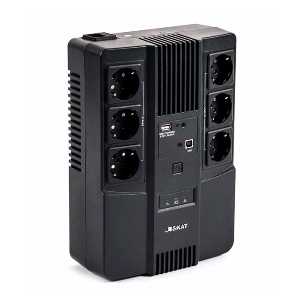 ИБП Бастион SKAT-UPS 600-AI-IN-1x7 {Line-interactive, 600/360Вт, USB/RJ-45, АКБ 1х 7Ач, сверху ЕВРО 3+3, реестр МПТ} (8998)