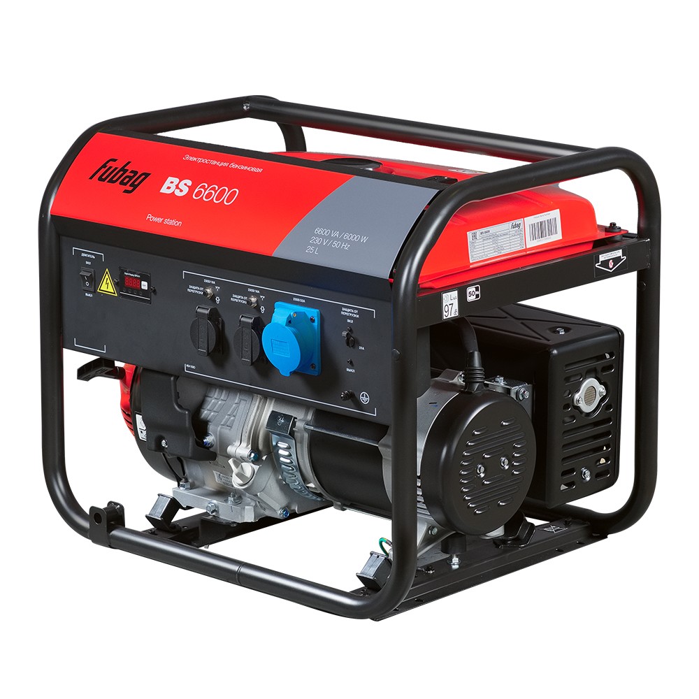 FUBAG BS 6600 Электростанция бензиновая [641690/646280] { 6.6 кВа/6.0 кВт, 230 В, 420 объем см3, 8,0/10,9 кВт, л.с., 78 дБ 7м, Время работы 3/4 нагрузки 9.5ч, 25 л бак, 79.6 кг}