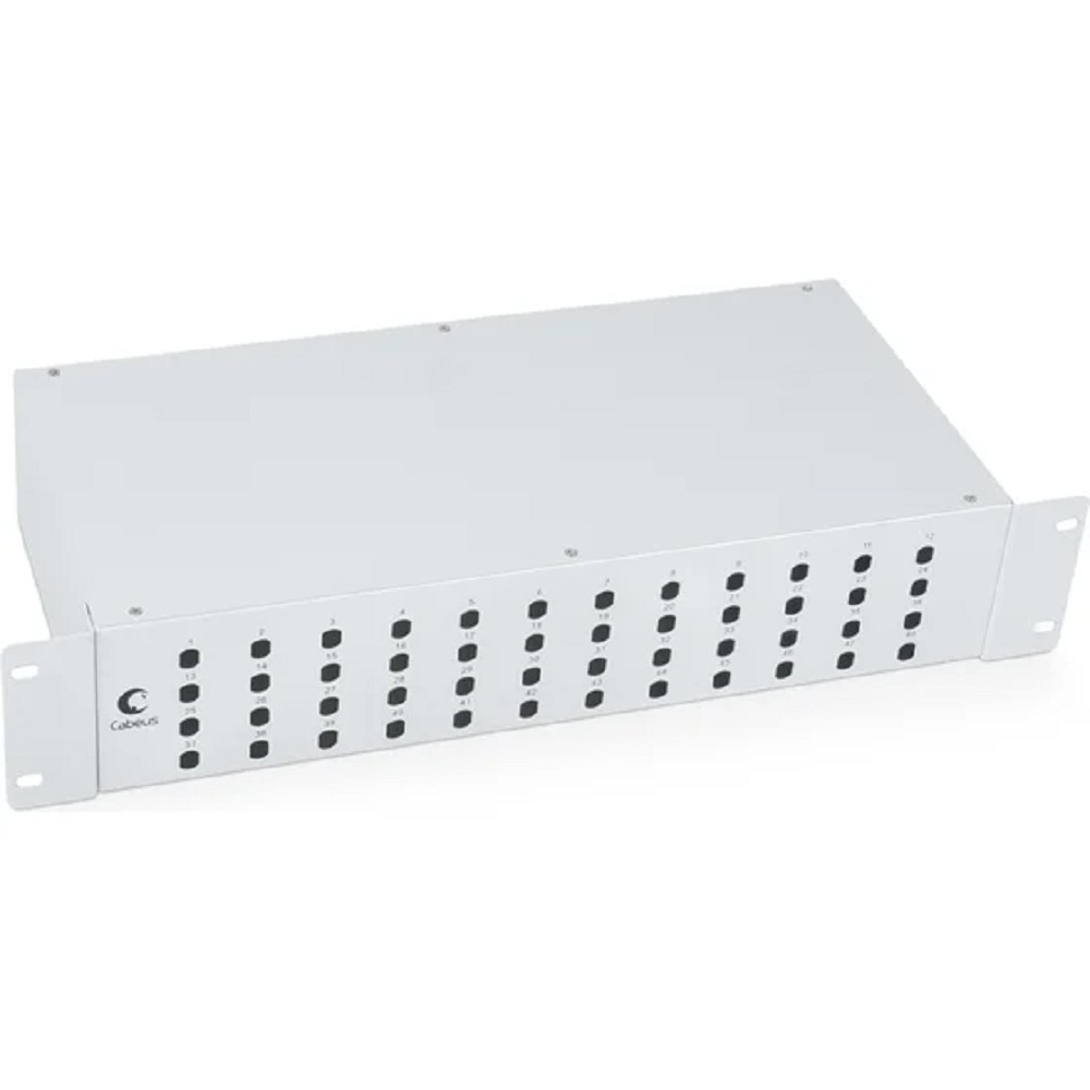 Cabeus FO-19-48ST Кросс бокс оптический 19" на 48 ST(FC) со сплайс-кассетой и КДЗС (без пигтейлов и проходных адаптеров)