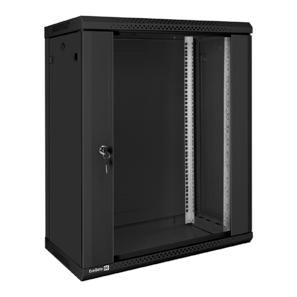 Exegate EX300254RUS Шкаф телекоммуникационный 19" настенный 15U ExeGate EC-WM-15U.450.G.BLACK (19”, 15U, 600x450x769mm (ШхГхВ), передняя дверь закаленное стекло, съемные боковые панели, пыле- и влагоз