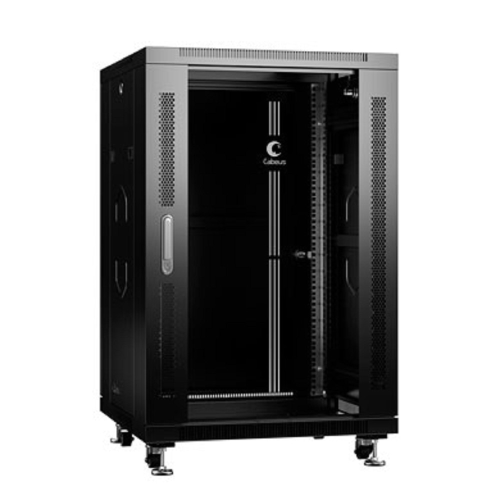 Cabeus SH-05C-18U60/100-BK Шкаф монтажный телекоммуникационный 19" напольный для распределительного и серверного оборудования 18U 600x1000x988mm (ШхГхВ) передняя стеклянная и задняя сплошная металличе