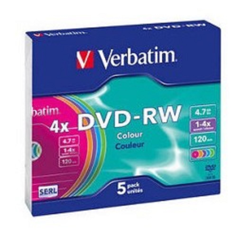 Повреждение упаковки Verbatim Диск DVD-RW 4x, Colour, Slim, 5шт,(43563)