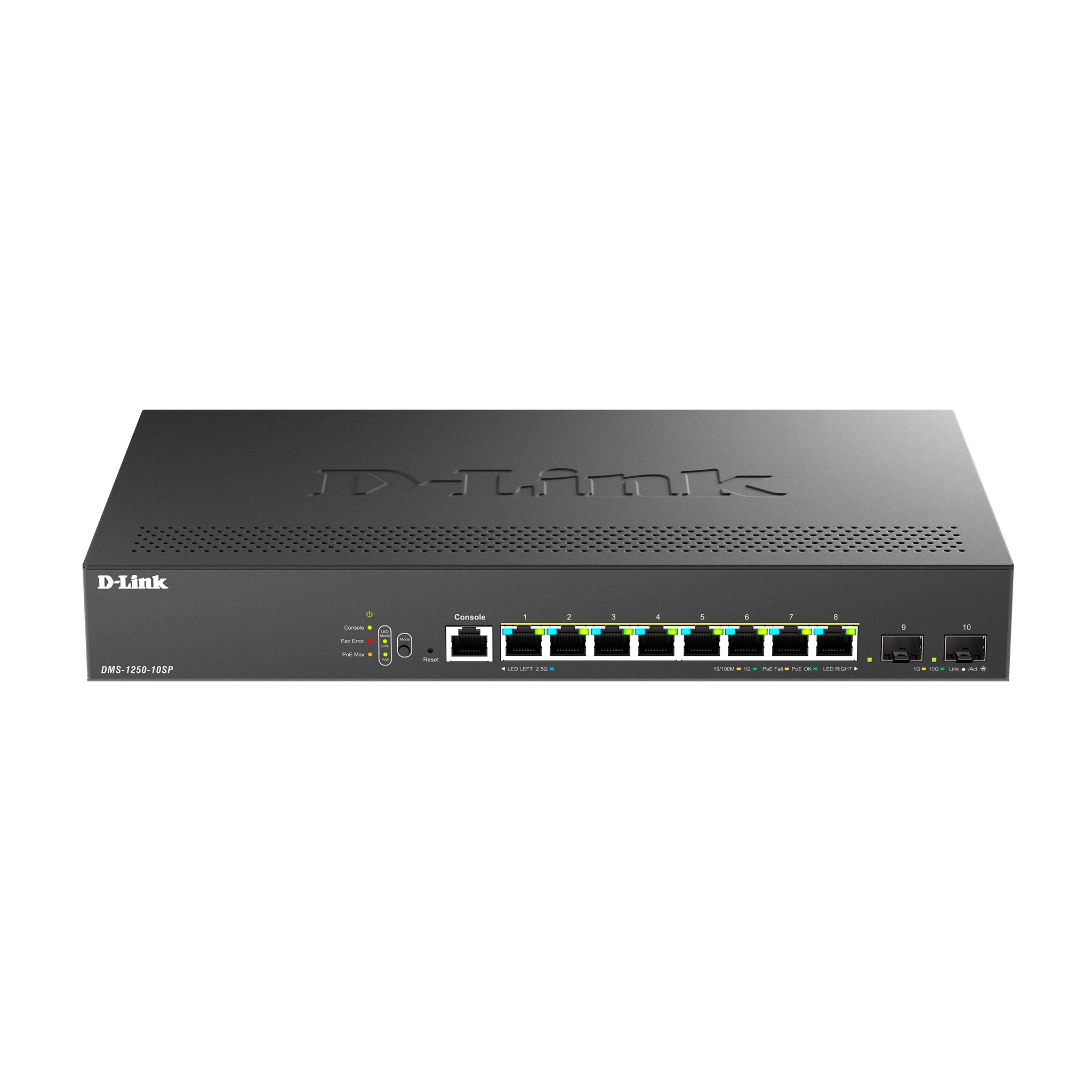 D-Link DMS-1250-10SP/A1A/6KV Управляемый L2 коммутатор с 8 портами 10/100/1000/2.5GBase-T и 2 портами 10GBase-X SFP+ (8 портов PoE 802.3af/at, PoE-бюджет 240 Вт)