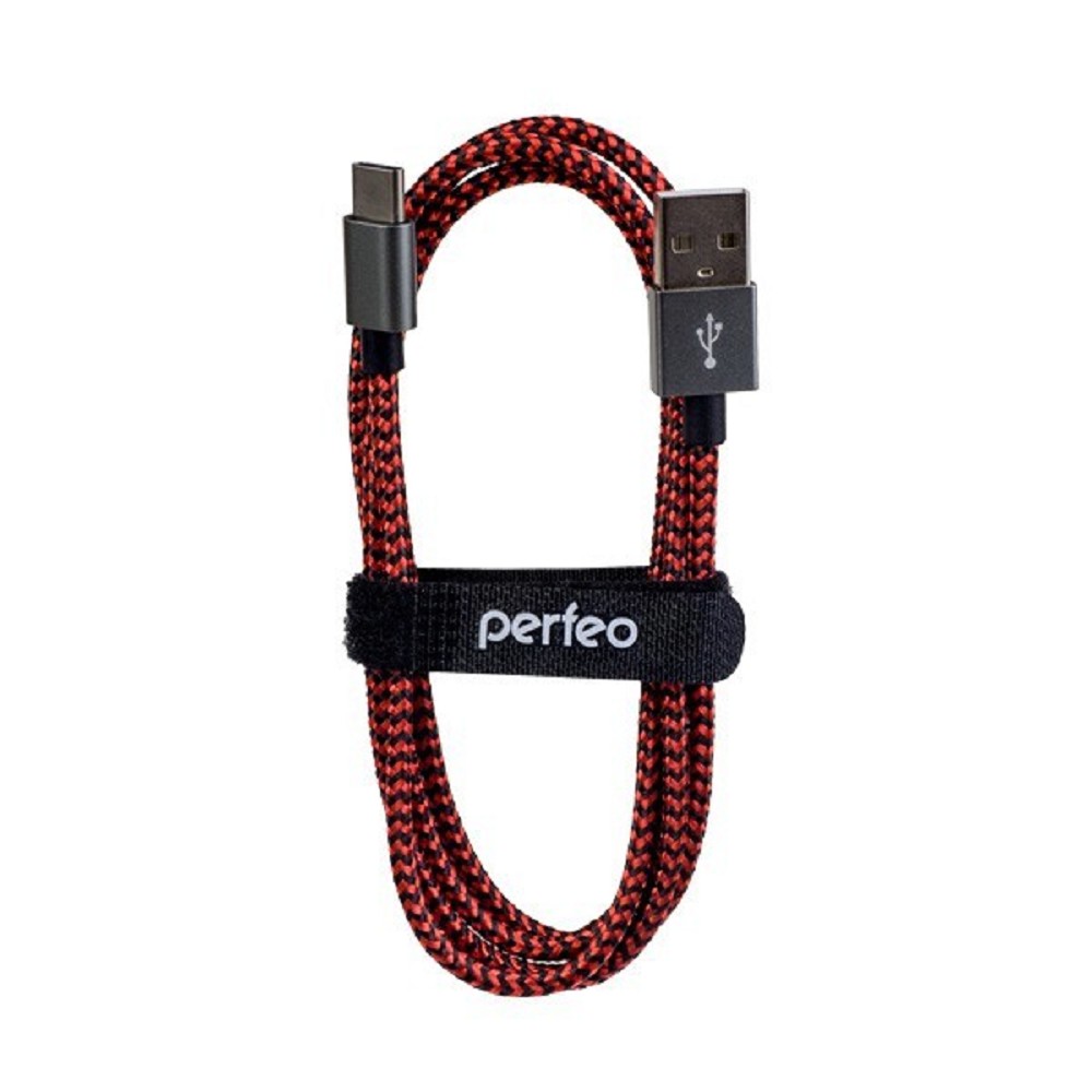 PERFEO Кабель USB2.0 A вилка - USB Type-C вилка, черно-красный, длина 1 м. (U4901)