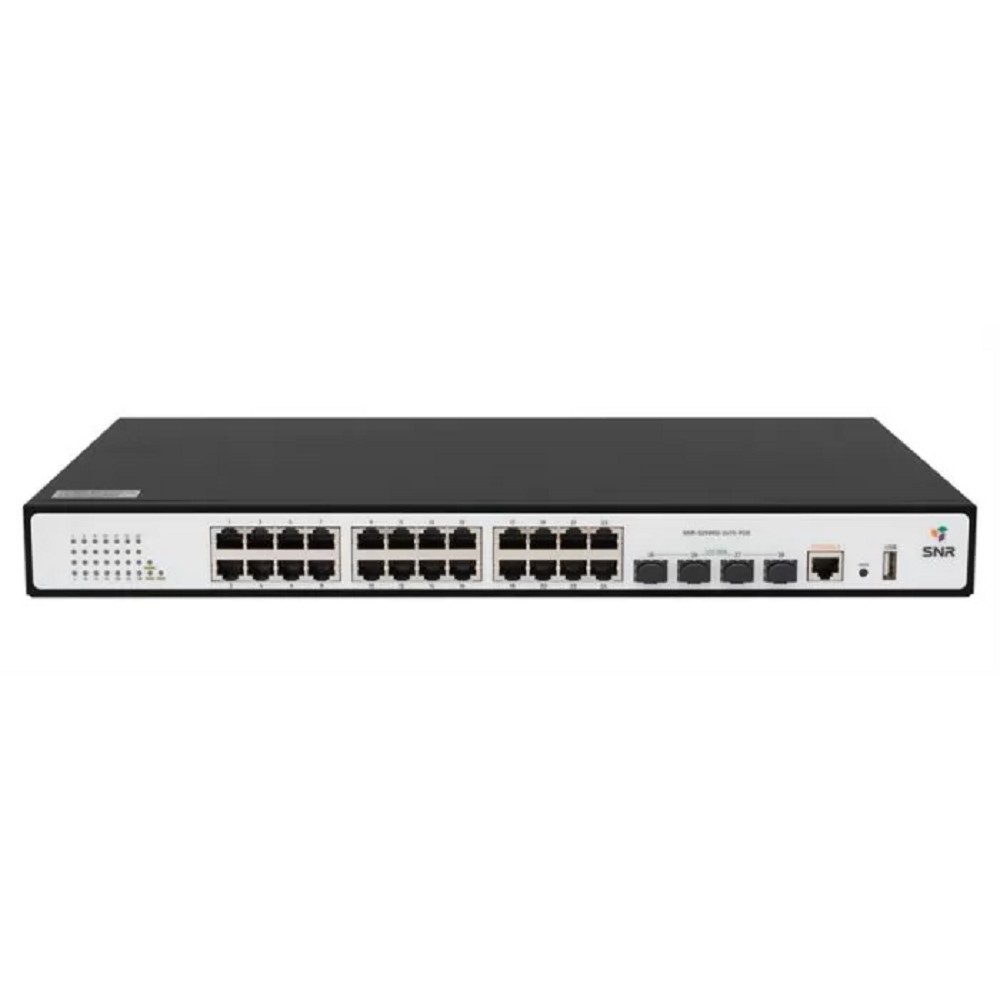 SNR SNR-S2989G-24TX-POE Управляемый PoE коммутатор уровня 2+, 24 порта 10/100/1000Base-T, 4 порта 1/10G SFP+, бюджет PoE 370 Вт, VSF HA, встроенный БП ~220V AC