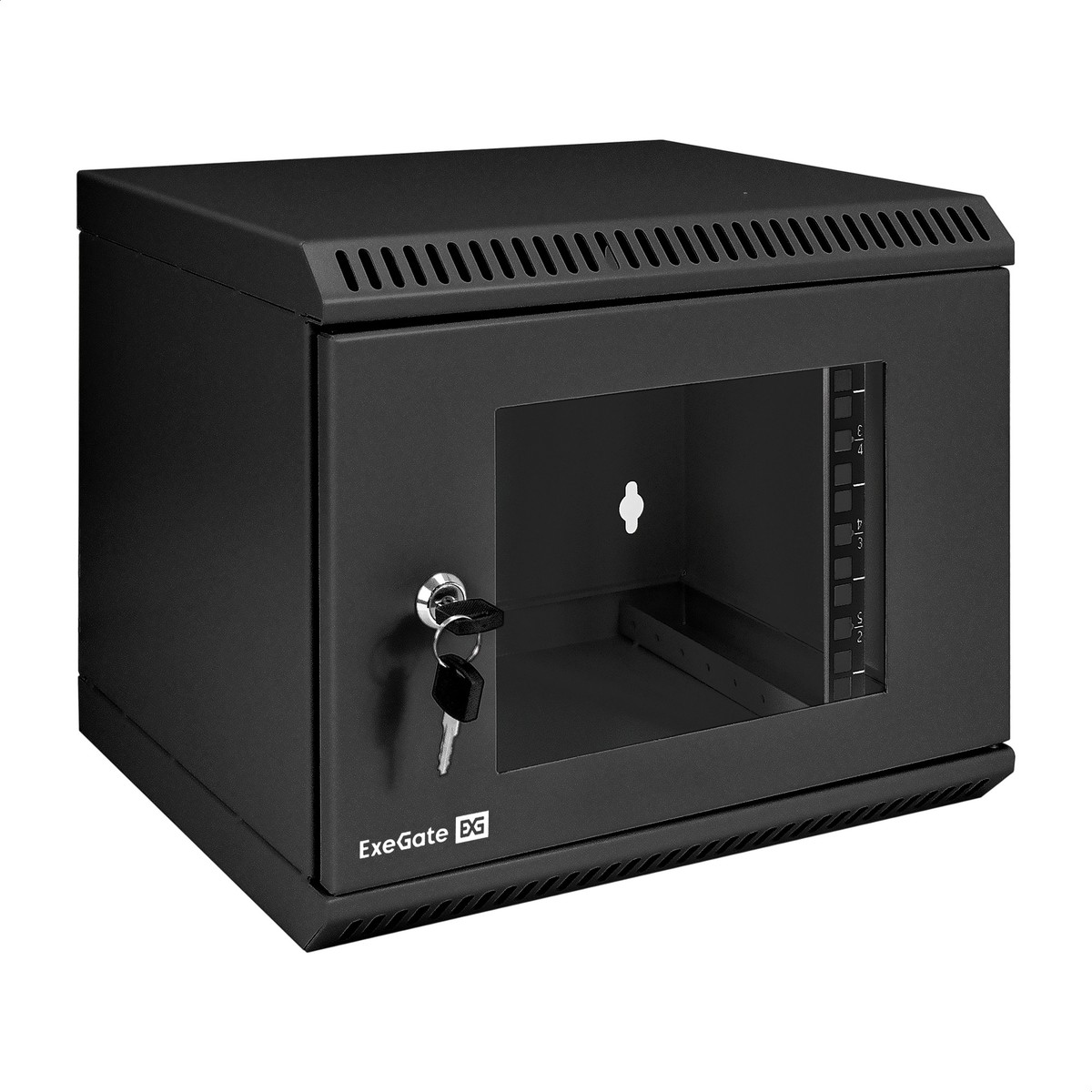 Exegate EX298624RUS Шкаф телекоммуникационный 10" настенный 6U ExeGate EC-WM-6U.280.G.BLACK (10”, 6U, 350x280x287mm (ШхГхВ), передняя дверь закаленное стекло, пыле- и влагозащита IP23, черный RAL 9004