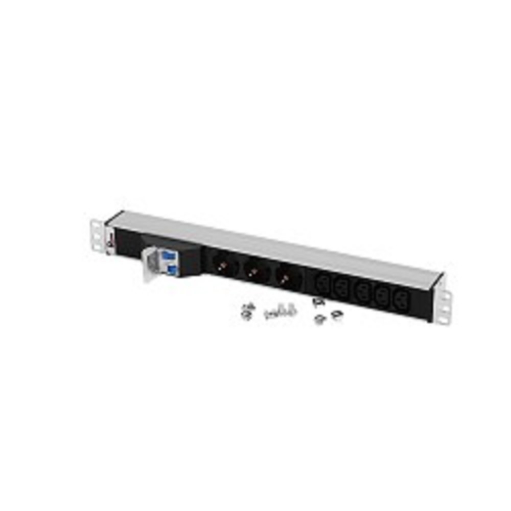 REM Блок розеток Rem-32 с авт., 3 Schuko, 5 IEC 60320 C13, 32А, алюм., 19", колодка (R-32-3S-5C13-A-440-K)