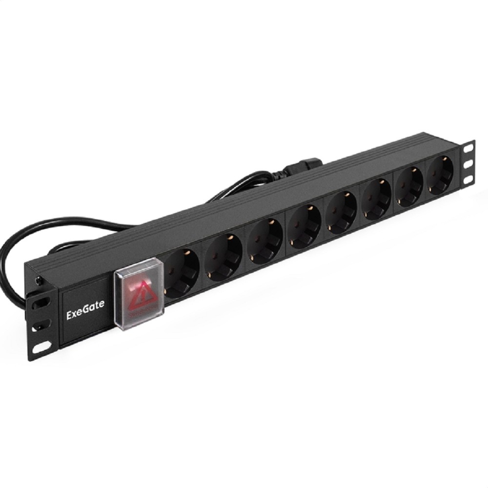 Повреждение упаковки Exegate EX280845RUS Блок розеток ExeGate ServerPro PDU-19H806 Al-8S-C14-3-SW, 19", 1U, алюм, 8Schuko, кабель с C14 3м