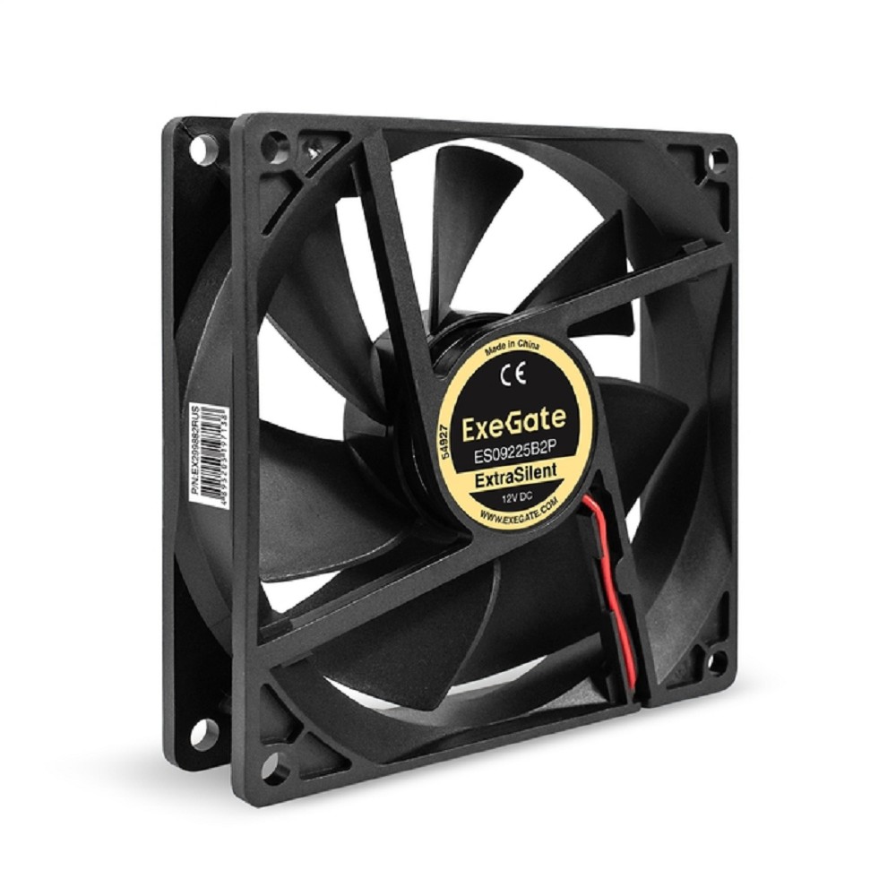 Exegate EX299882RUS Вентилятор 12В DC ExeGate ExtraSilent ES09225B2P (92x92x25 мм, 2-Ball (двойной шарикоподшипник), 2pin, 1800RPM, 21dBA)