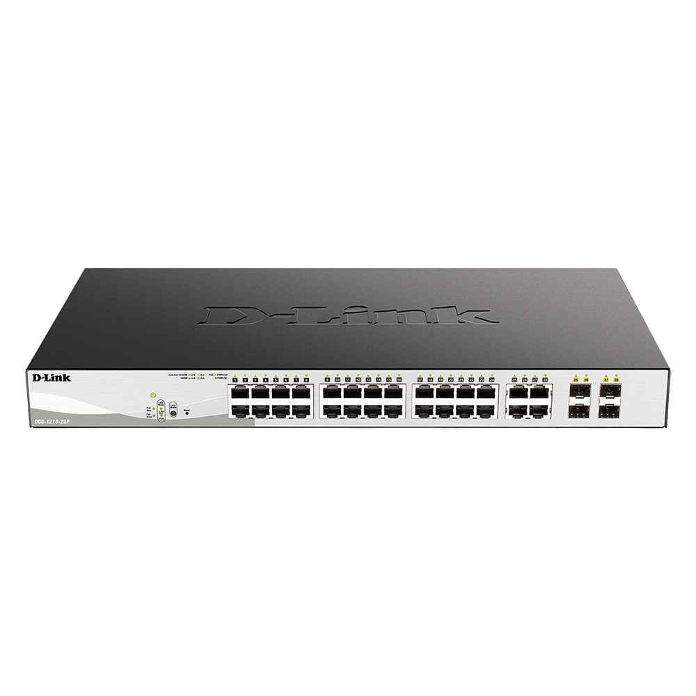 D-Link DGS-1210-28P/F5A Управляемый L2 коммутатор с 24 портами 10/100/1000Base-T и 4 комбо-портами 100/1000Base-T/SFP (24 порта PoE 802.3af/at, PoE-бюджет 193 Вт)