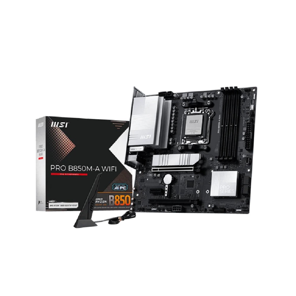 MSI PRO B850M-A WIFI {SocketAM5 AMD B850 4xDDR5 mATX AC`97 8ch(7.1) 5Gigabit RAID+HDMI+DP}