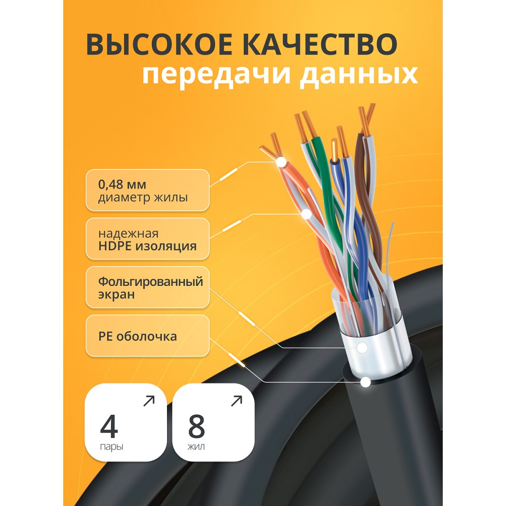 Кабель витая пара Bion BCL-F5480-381 F/UTP, кат.5e, 4x2x0,48 мм AWG 24, медь, одножильный, PE, для внешней прокладки, 305м, черный