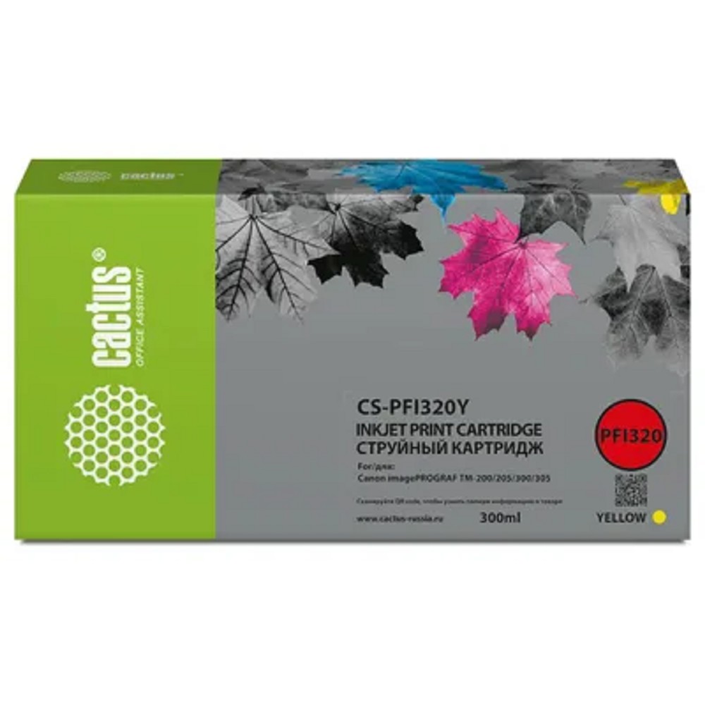 Картридж струйный Cactus CS-PFI320Y желтый (300мл) для Canon imagePROGRAF TM-200/TM-200 MFP L24ei/TM-205/TM-300