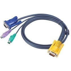 ATEN 2L-5206P Кабель KVM  PS/2(Kлав+мышь)(Male)+HDB15(Male) <-> SPHD15(Male) 6,0м., тонкий, черный.