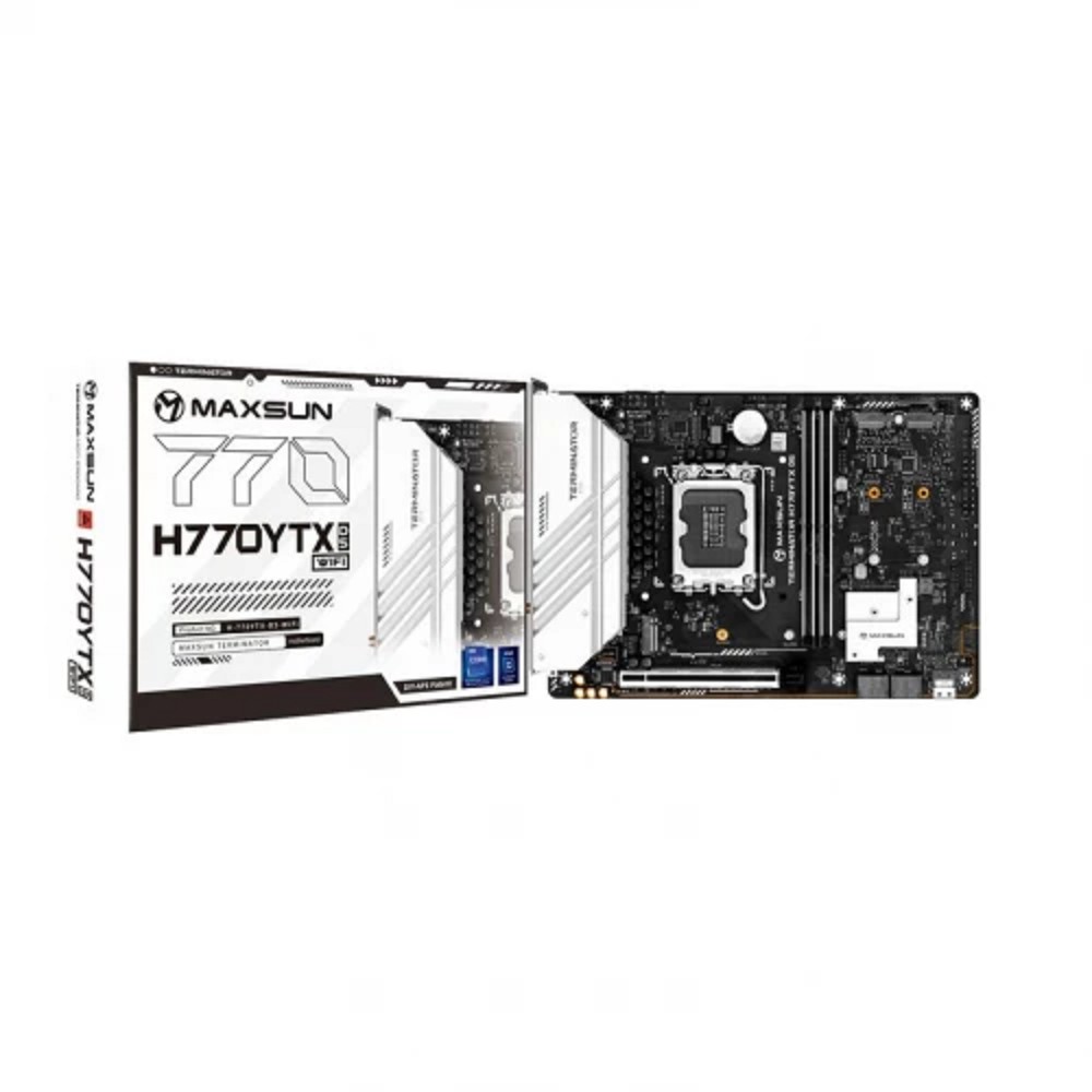 MAXSUN MS-Terminator H770YTX D5 WIFI (Socket 1700, YTX(245*175 mm), 2*DDR5(96Gb), DP/HDMI, 4*SATA3, 4*M.2, 1*PCIEx16, 1*Type-C, 6*USB2.0, 2*USB 3.2, LAN 1*2.5G, Bluetooth5.2, Wi-Fi6, RTL)