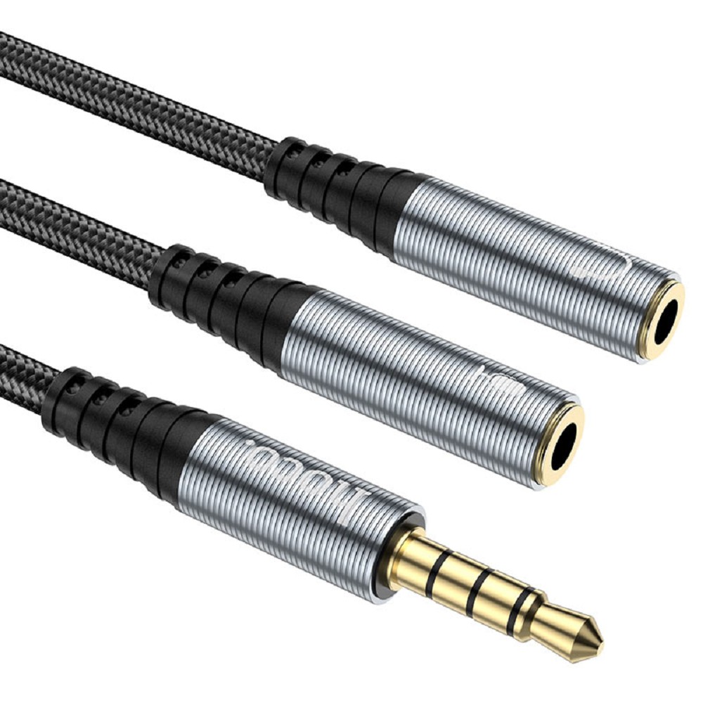 HOCO UPA21/ AUX аудио кабель/3.5 mm jack M - 2x3.5 mm jack F/ 0.25m/ Black