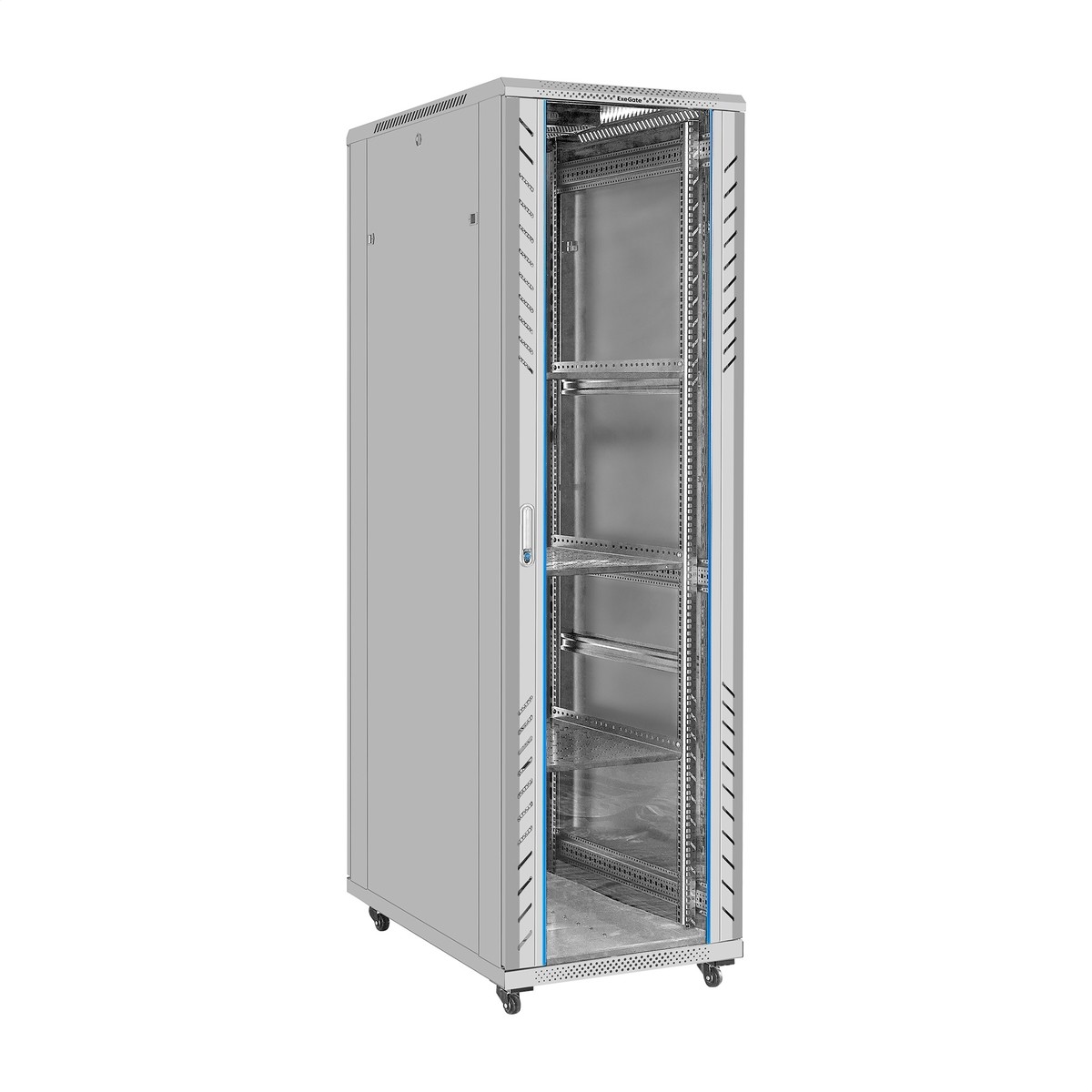 Exegate EX300280RUS Шкаф телекоммуникационный 19" напольный 42U ExeGate EC-FS-42U.600.1000.G.V.GREY (19”, 42U, 600x1000x2054mm (ШхГхВ), передняя дверь закаленное стекло, задняя перфорированная дверь, 