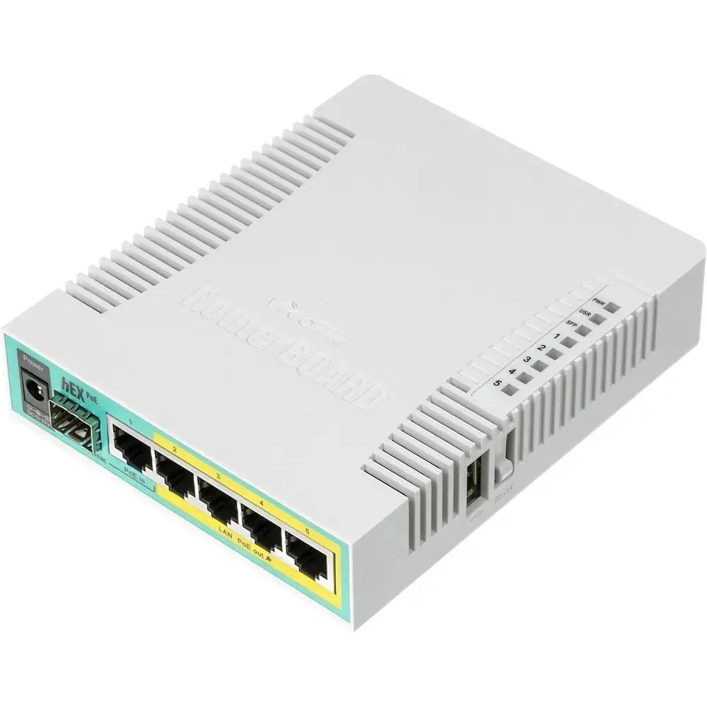 MikroTik RB960PGS Маршрутизатор проводной, hEX PoE, 1х SFP, 128MB RAM, 5x Gigabit LAN, USB, plastic case and PSU