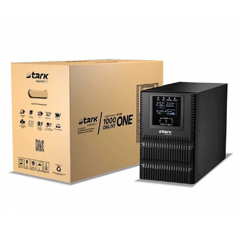 ИБП STARK SC 1000 ONLINE ONE 1000ВА/1000Вт БЕЗ АКБ {Online, На пол, 110-300В, 2 х ЕВРО, Smart-slot, USB, RS232, EPO, БЕЗ АКБ - внеш 3x 4,5-240 Ач}{00-00017189}