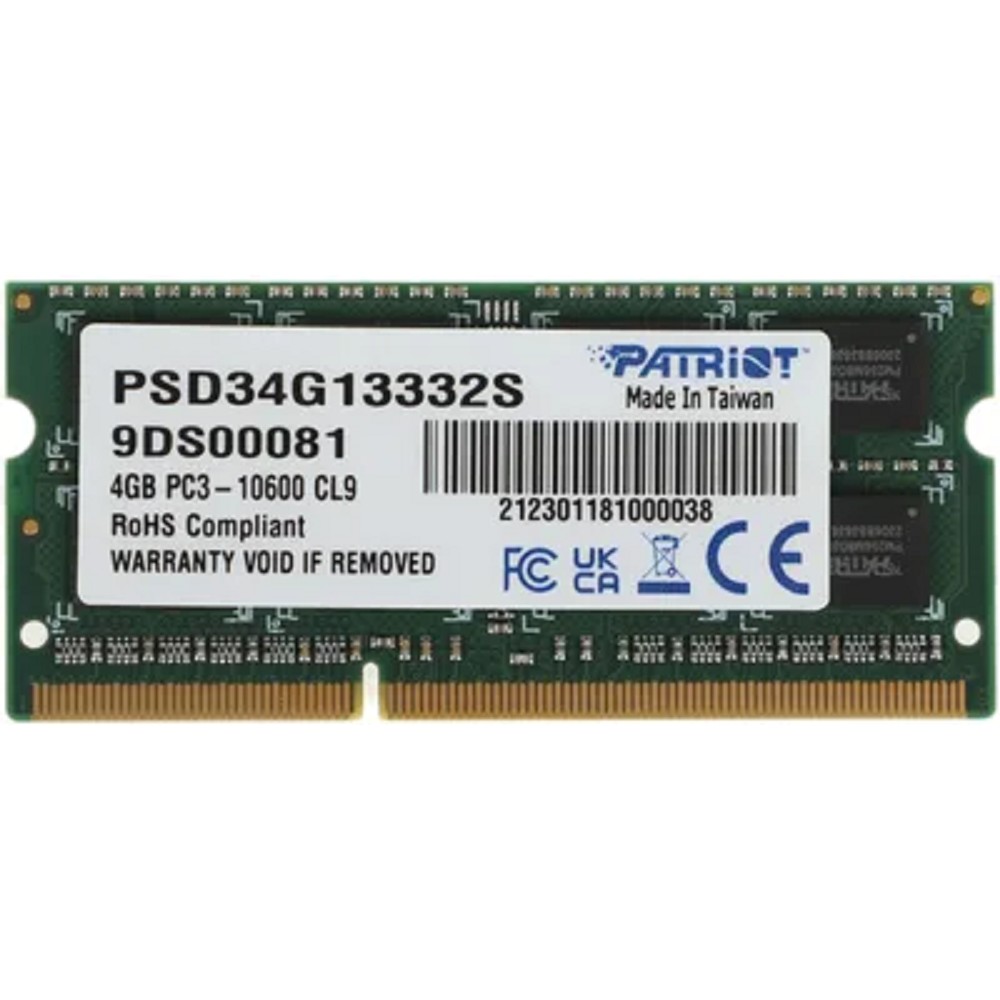 Patriot DDR3 SODIMM 4GB PSD34G13332S (PC3-10600) 1333MHz 