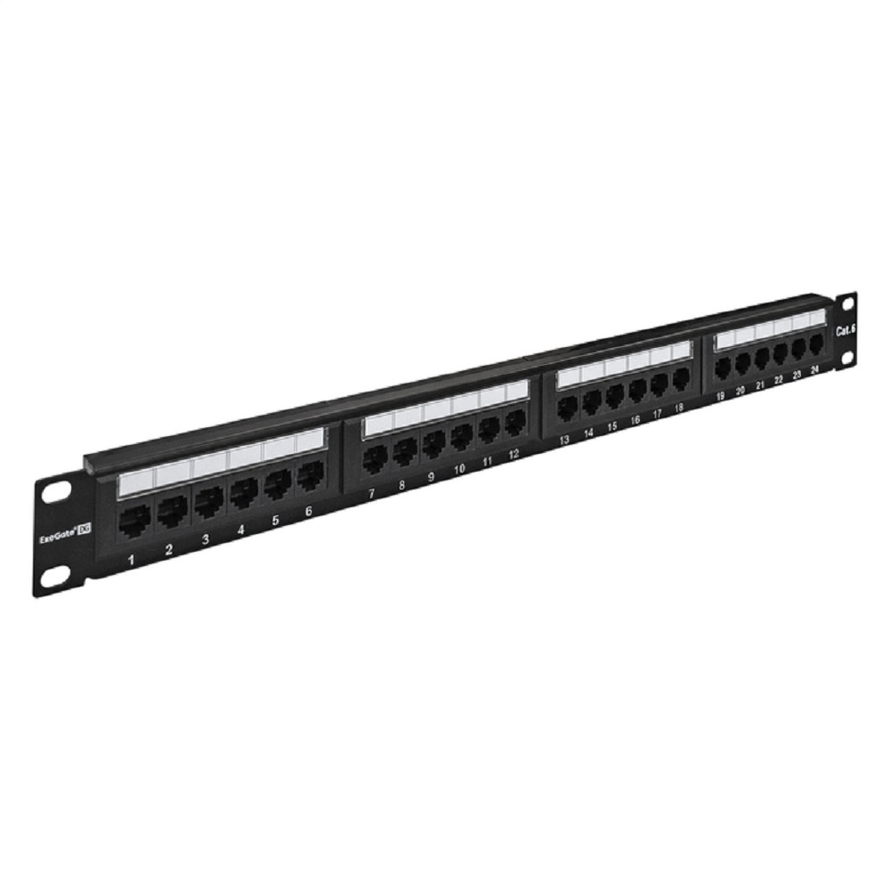 Exegate EX281080RUS Патч-панель UTP 19" 24 port кат.6 ExeGate  разъём KRONE&amp;110 (dual IDC), 1U, RoHS, цвет черный