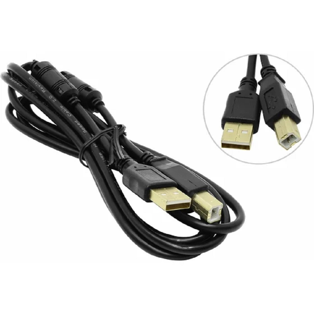 5bites UC5010-018A Проф. Кабель USB2.0, AM/BM, зол.разъемы, ферр.кольца, 1.8м., черный