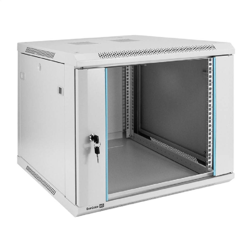 Exegate EX298602RUS Шкаф телекоммуникационный 19" настенный 9U ExeGate EC-WM-9U.600.G.GREY (19”, 9U, 600x600x500mm (ШхГхВ), передняя дверь закаленное стекло, съемные боковые панели, пыле- и влагозащит