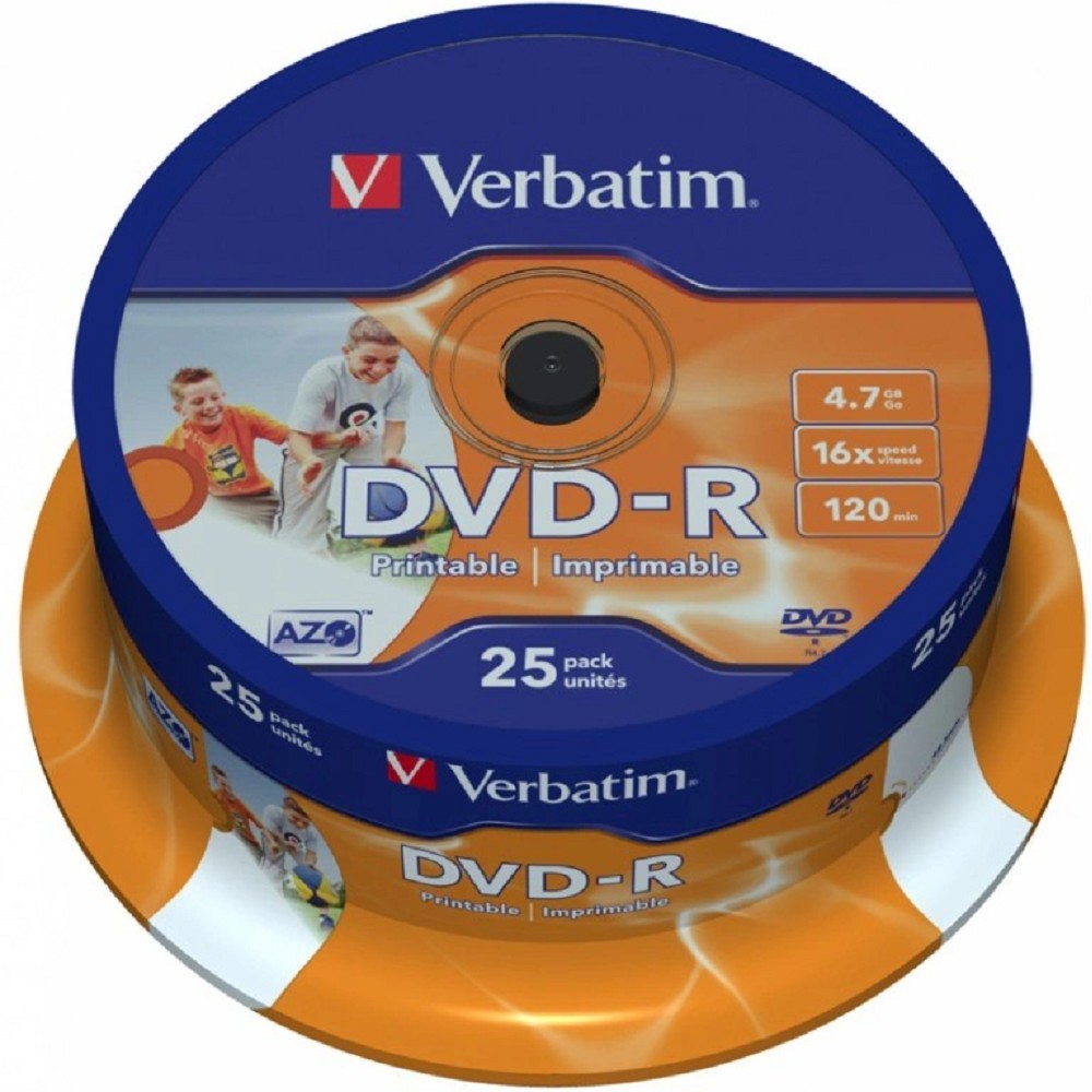 Verbatim Диск DVD-R 4,7Gb 16x Cake Box Printable (25шт) (43538)