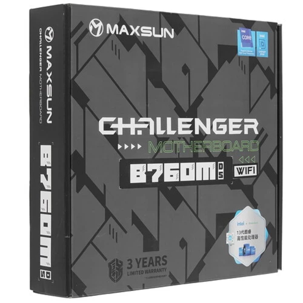 MAXSUN MS-Challenger B760M D5 WIFI V1/V2 (Socket 1700, mATX, 2*DDR5, VGA/HDMI, 3*SATA3, 2*M.2, 1*PCIEx16/1*PCIEx1, 2*USB2.0, 4*USB 3.2, LAN 1*1G, Bluetooth,  Wi-Fi 802.11ax,  RTL)