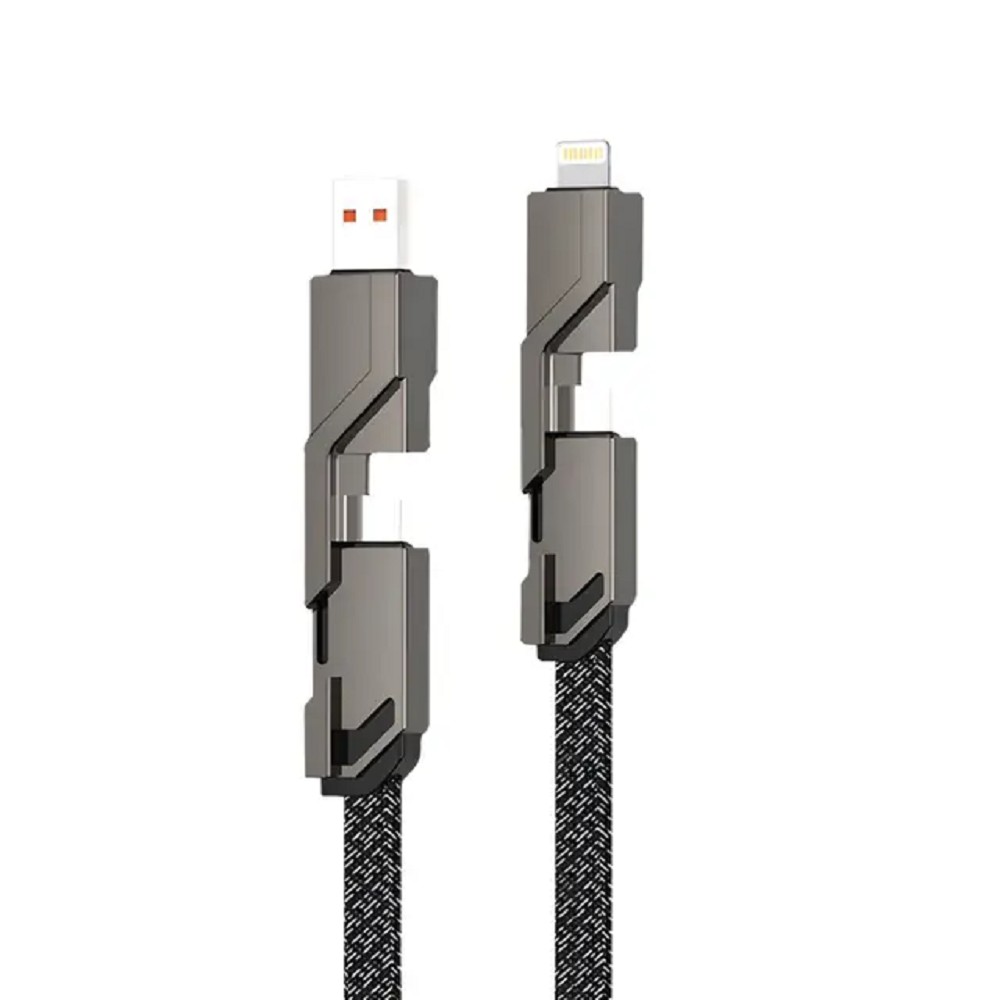 Rexant (18-1128) Кабель 4в1 USB-А – Type-C, Lightning – Type-C, 60Вт, 1м, в черной оплетке 