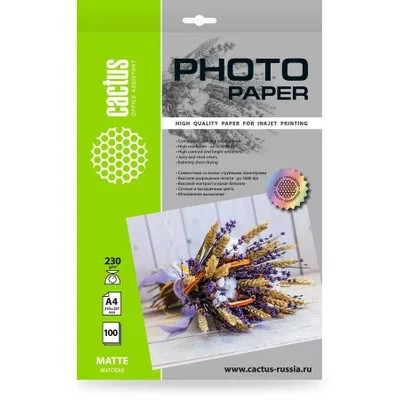 Фотобумага Cactus CS-MA4230100, A4, для струйной печати, 100л, 230г/м2, белый, покрытие матовое