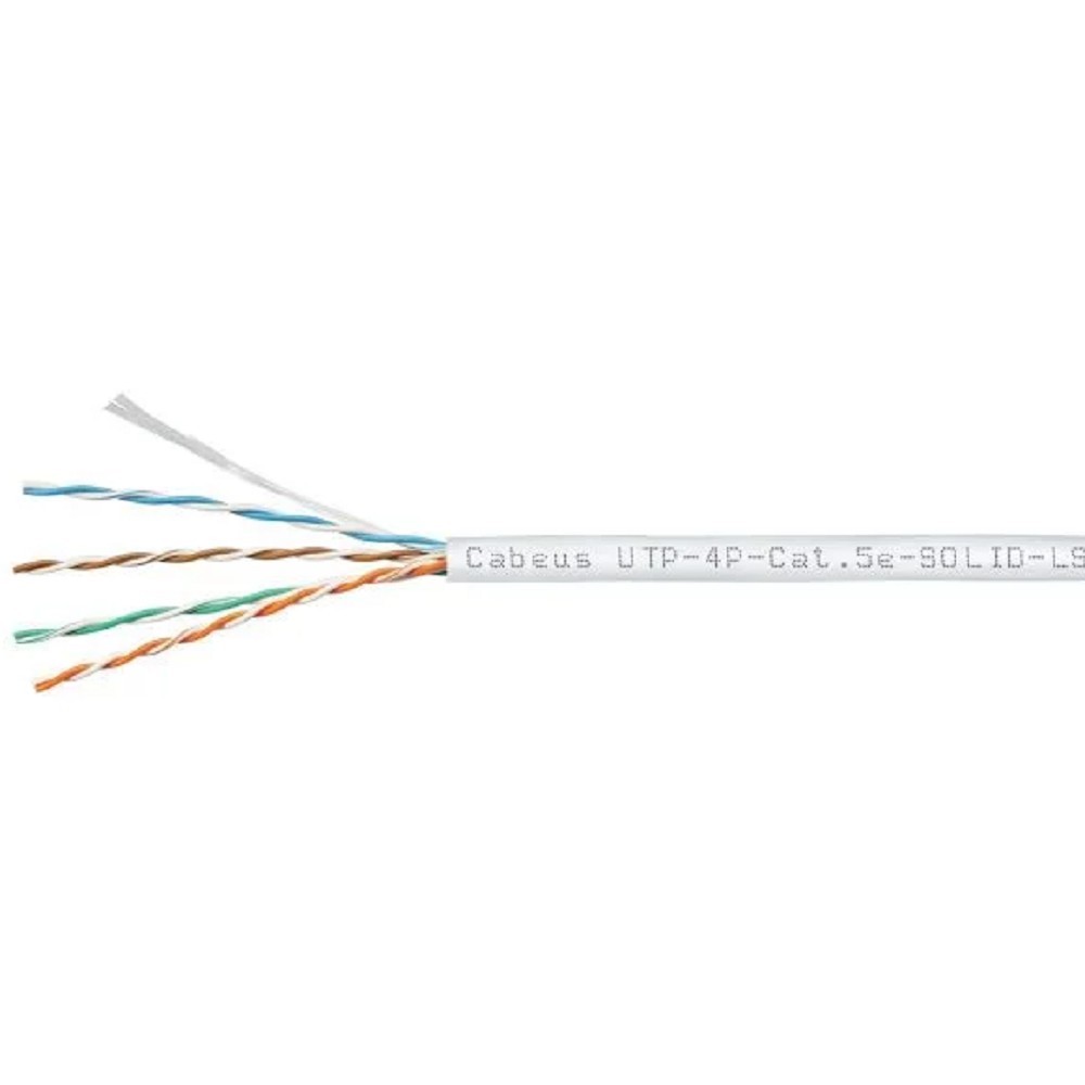 Cabeus UTP-4P-Cat.5e-SOLID-LSZH-WH Кабель витая пара UTP (U/UTP), категория 5e, 4 пары (24 AWG), одножильный, белый, LSZH, нг(А)-HF, (305 м)