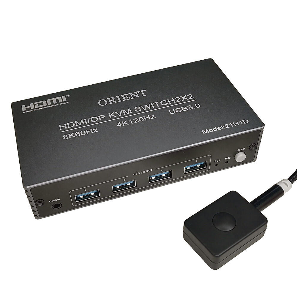 ORIENT HS21H1D 8K, HDMI/DisplayPort KVM переключатель 2x2 (2 устройства, 2 дисплея), порты 2xHDMI + 2xDP + 4xUSB 3.0 (клавиатура+мышь+внешние устройства), поддержка 8K@60 Гц/4K@120 Гц, (33452)