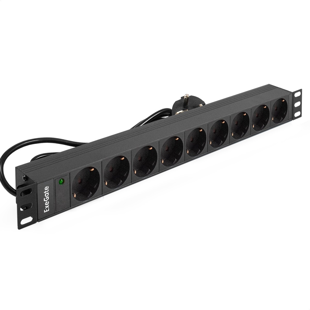 Exegate EX280849RUS Блок розеток ExeGate ServerPro PDU-19H903 Al-9S-EU2, 19",1U,алюм, 9Schuko, евровилка, 2м