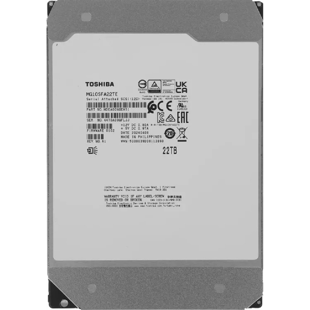 HDD Toshiba SAS 22Tb 3.5" Server 7200 12Gbit/s 512Mb  MG10SFA22TE