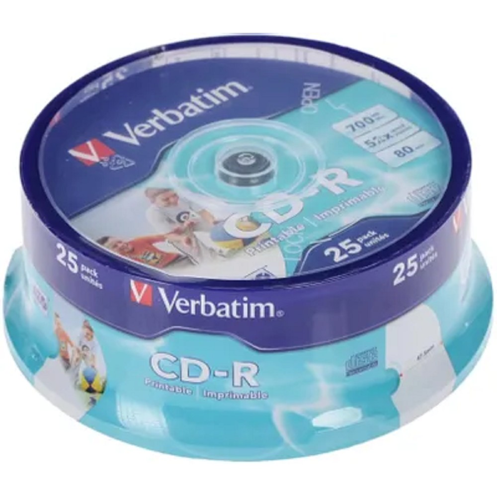 Verbatim Диски CD-R 25 шт. Printable InkJet, 52-x 700Mb, Cake Box (43439)