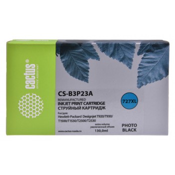 B3P23A CACTUS  Картридж №727 для HP DJ T920/T1500/T2530, фото черный (130мл) 