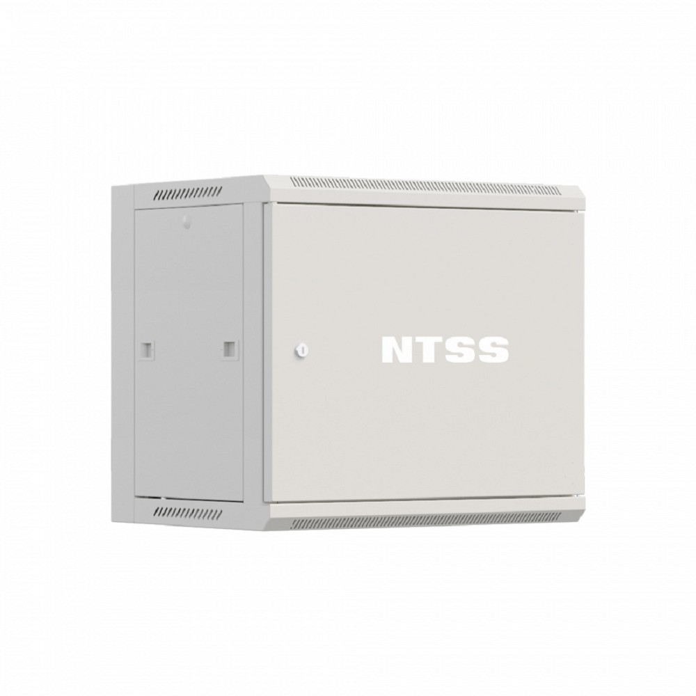NTSS Шкаф настенный телекоммуникационный NTSS W 12U 600х600х635мм, 2 профиля 19, дверь сплошная металл, боковые стенки съемные, разобранный, серый RAL 7035 NTSS-W12U6060FD