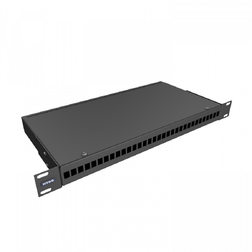 NTSS Кросс NTSS оптический 19'' частично укомплектованный 1U, 32 порта 2LC (сплошная панель, сплайс-кассета-2шт) черный RAL 9005 NTSS-RFOB-1U-32-2LC-S0000-BL