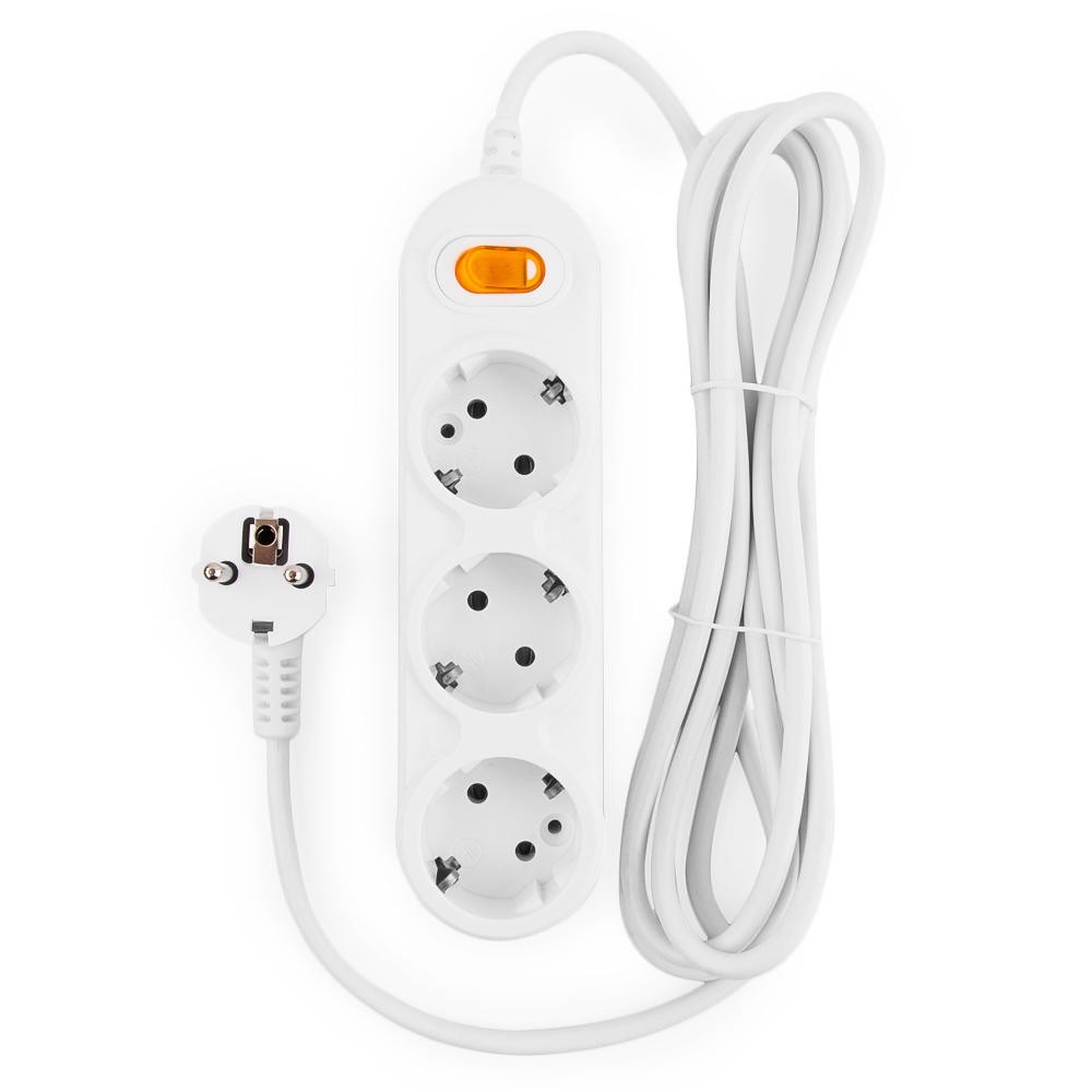 PowerCube Удлинитель (PC-2-3M) 3.0м, 3 розетки, 10А, с выключателем, белый
