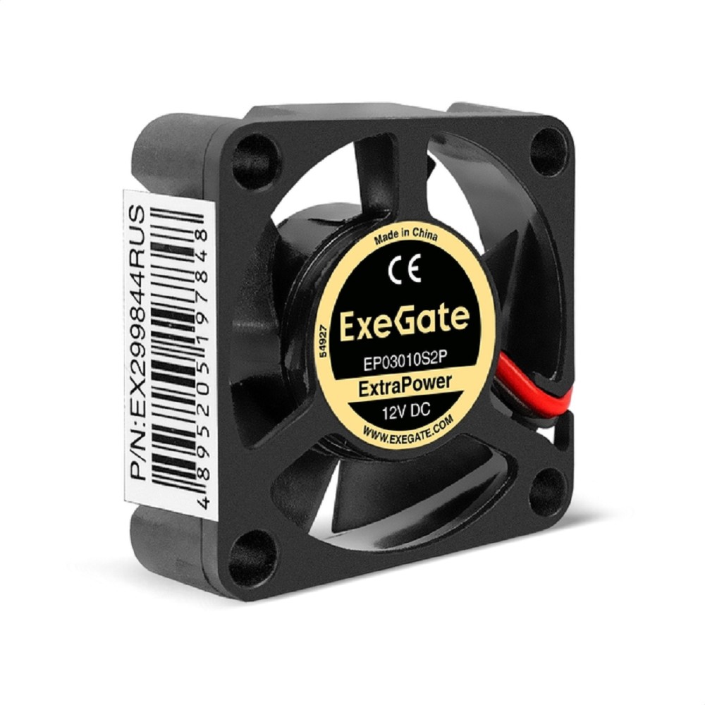 Exegate EX299844RUS Вентилятор 12В DC ExeGate ExtraPower EP03010S2P (30x30x10 мм, Sleeve bearing (подшипник скольжения), 2pin, 15000RPM, 29dBA)