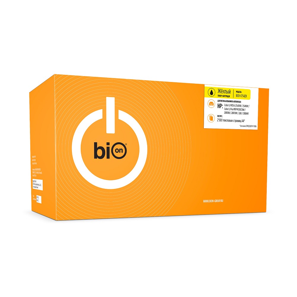 Bion BCR-CF542X Картридж для HP{ Color Laserjet Pro M254/254DW/254NW/MFP M281CDW/281FDN/281FDW/280/280NW} (2500  стр.),Желтый, с чипом