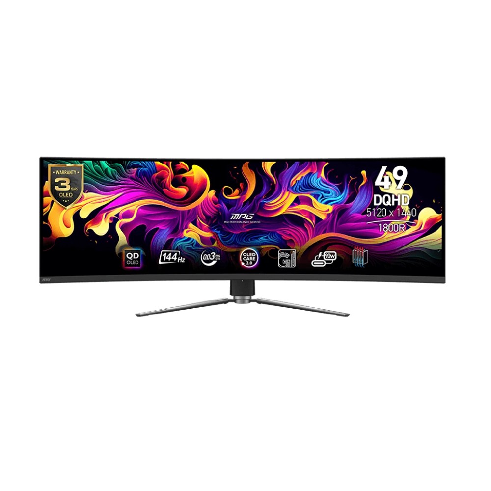 MSI MPG 49" 491CQP QD-OLED черный {QD-OLED Curved 1800R 5120x1440 144Hz 0.03ms 32:9 250cd 2xHDMI DisplayPort 2xUSB USB-C(90W) Tilt Swiv HAS Vesa}