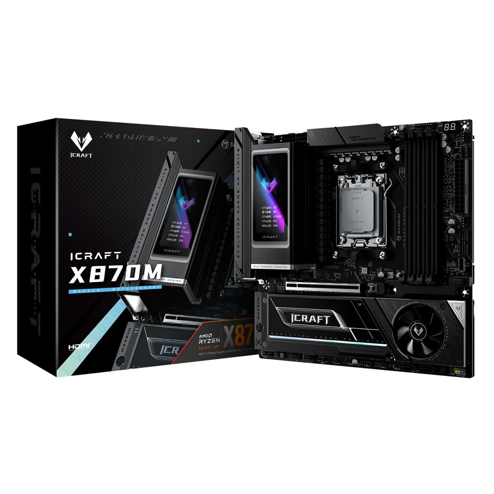 MAXSUN MS-iCraft X870M (Socket AM5, mATX, 4*DDR5(192Gb), DP/HDMI, 2*SATA3, 3*M.2, 1*PCIEx16, 2* Type-C, 2*USB 2.0, 6*USB 3.2, LAN 1*5G, SPDIF, WiFi7,  RTL)